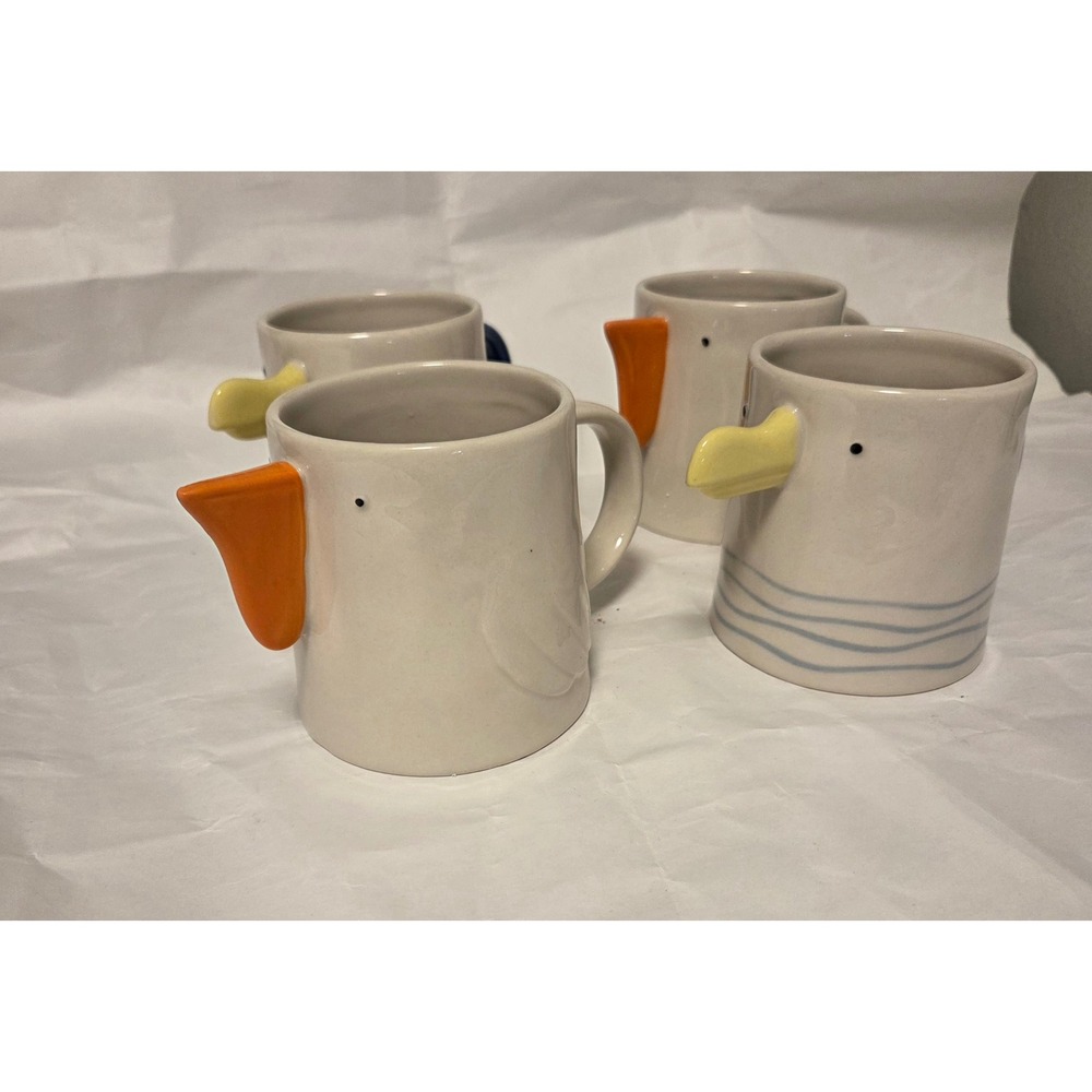 Creative Co-Op Stoneware Sea Bird Mugs Set of 4 3D Beak DG2034A Multi Color